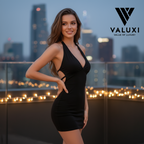 LuxeNight Halter Halter Backless Slim V-Neck Wrap Black Party Night Mini Dress