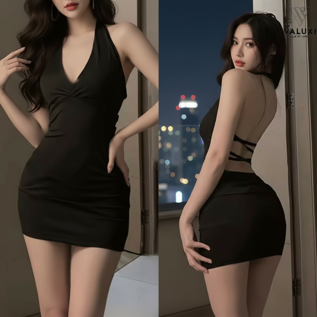 LuxeNight Halter Mini Dress