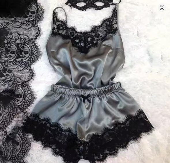 LuxeNoir Satin Lace Set