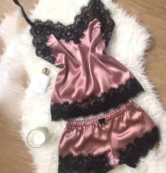 LuxeNoir Satin Lace Set