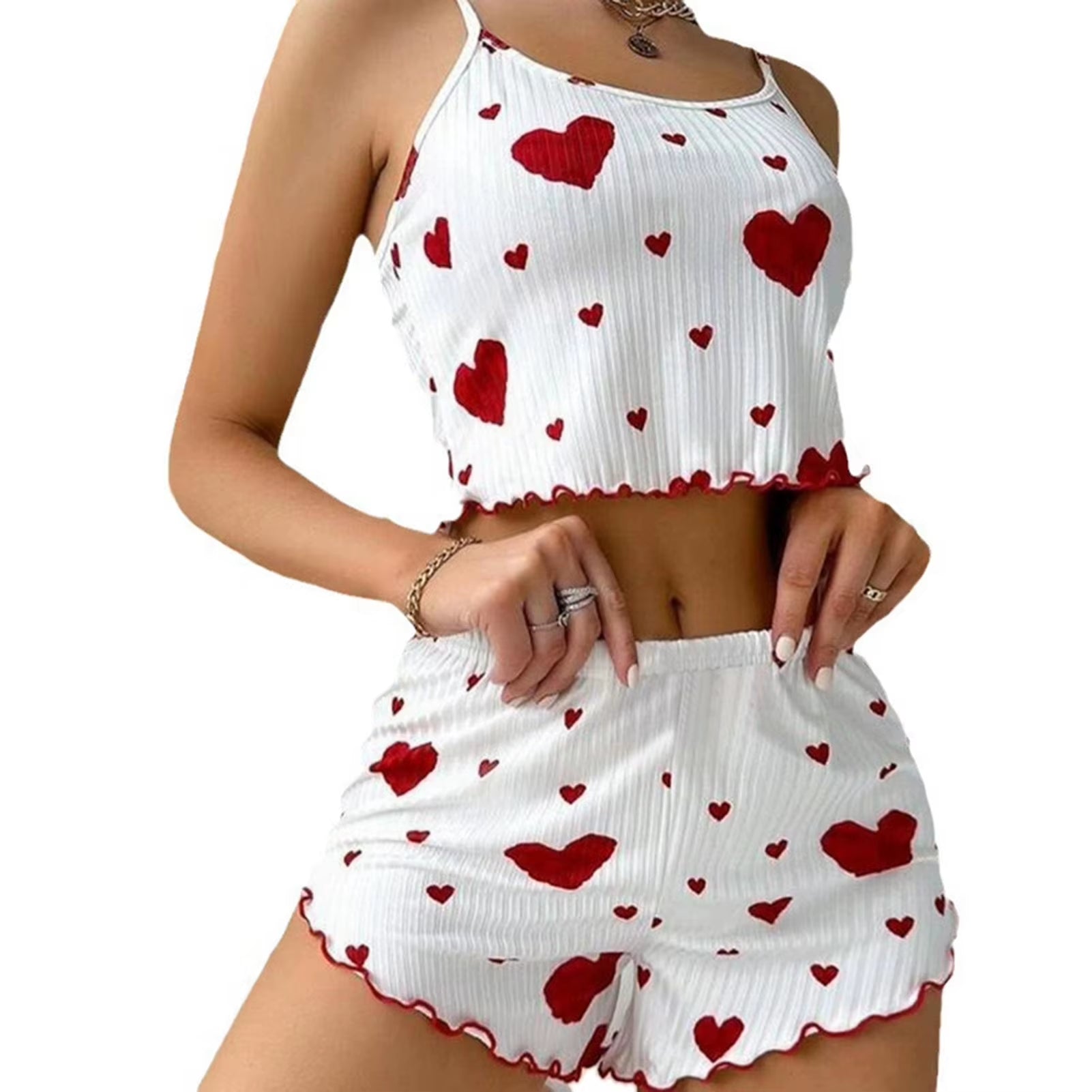 LuxeHeart Ribbed Short Lounge Set