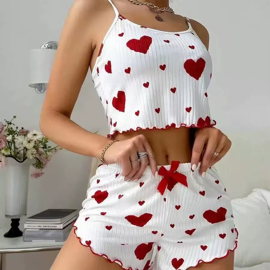 LuxeHeart Ribbed Short Lounge Set